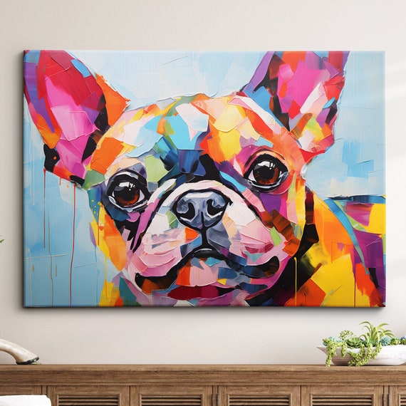 French Bulldog Fun Animal Dog Pet Lover Abstract Oil Painting Wall Art Framed Canvas Poster Print Home Kitchen Office Room Decor Gifts