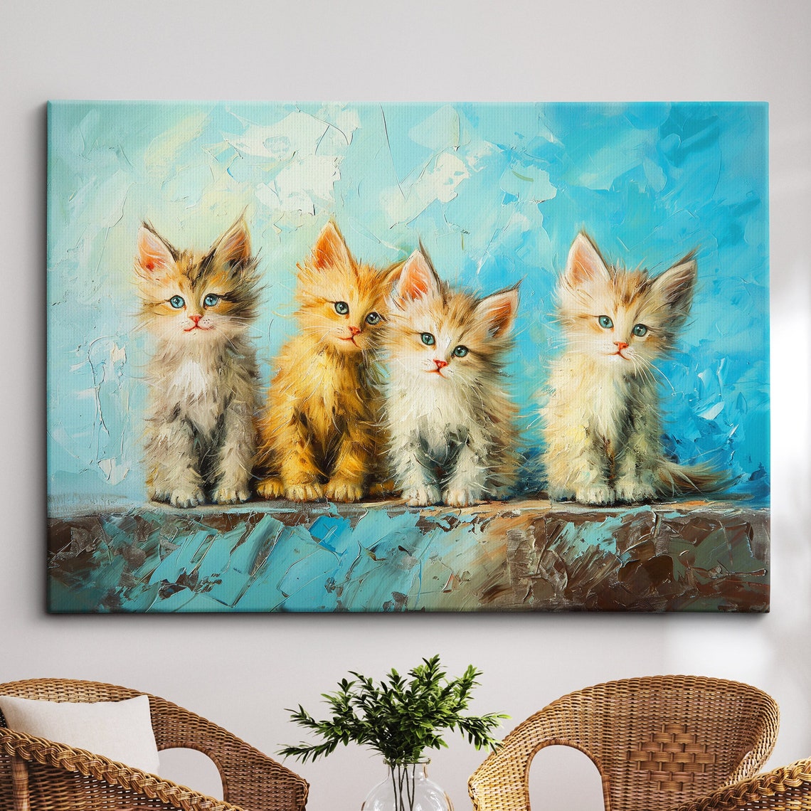 Cats Sat On A Wall Pet Abstract Modern Painting Art Framed Canvas Poster Print Home Kitchen Office Room Decor Gifts