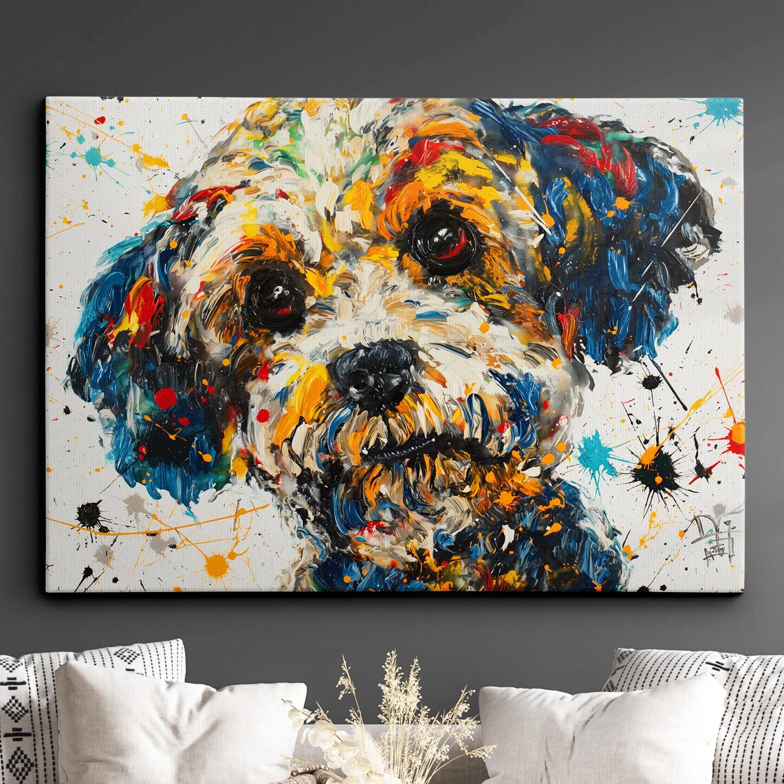 Colorful Cockapoo Dog Abstract Oil Painting Art Print