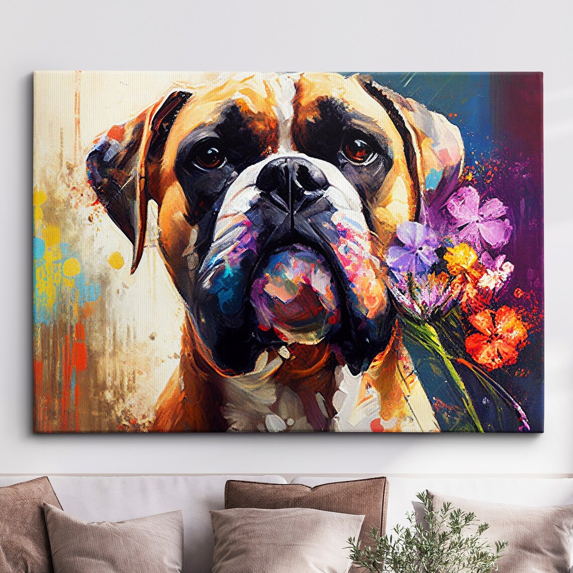Boxer With Flowers Abstract Modern Art Print