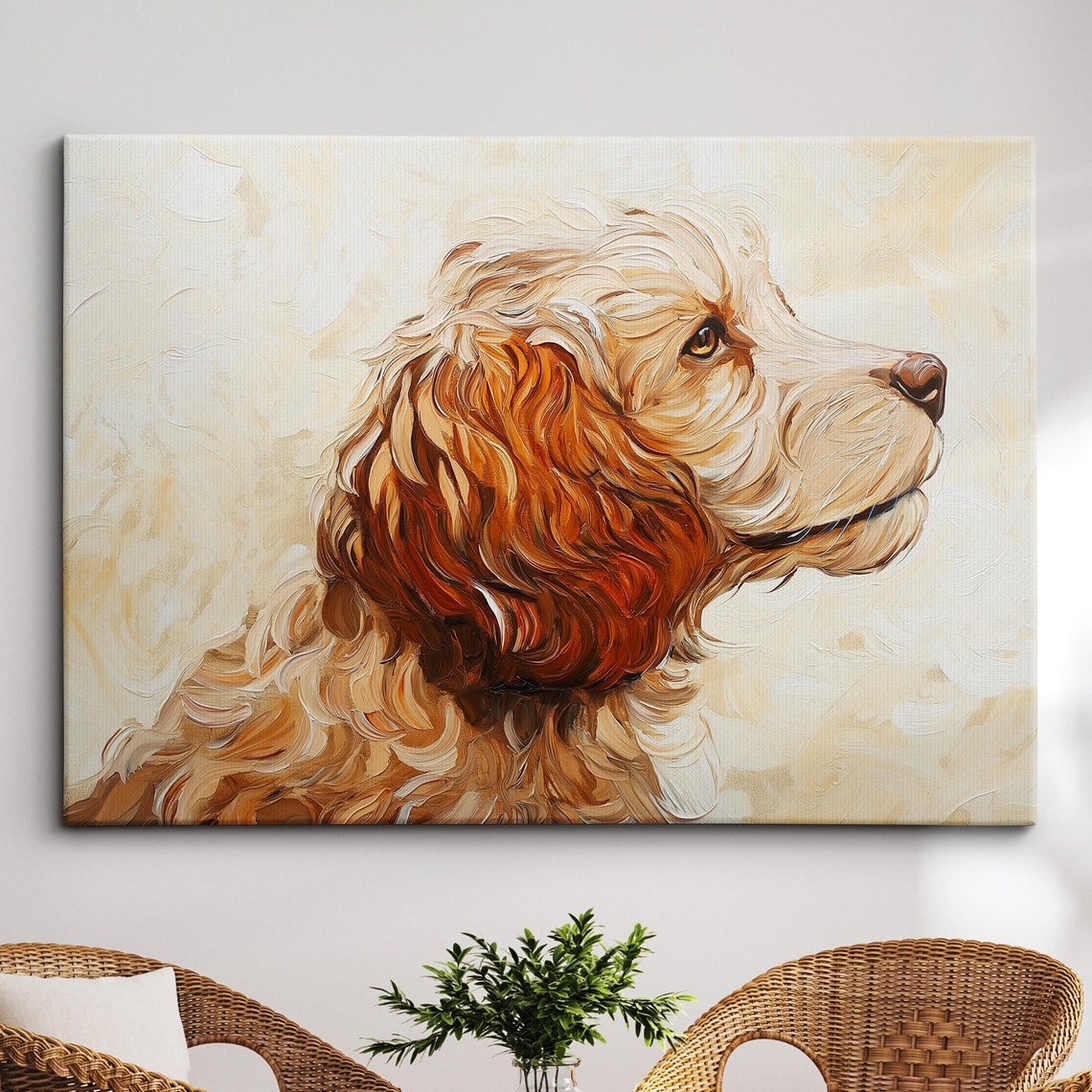 Cockapoo Dog Cream Orange Portrait Textured Oil Painting Poster