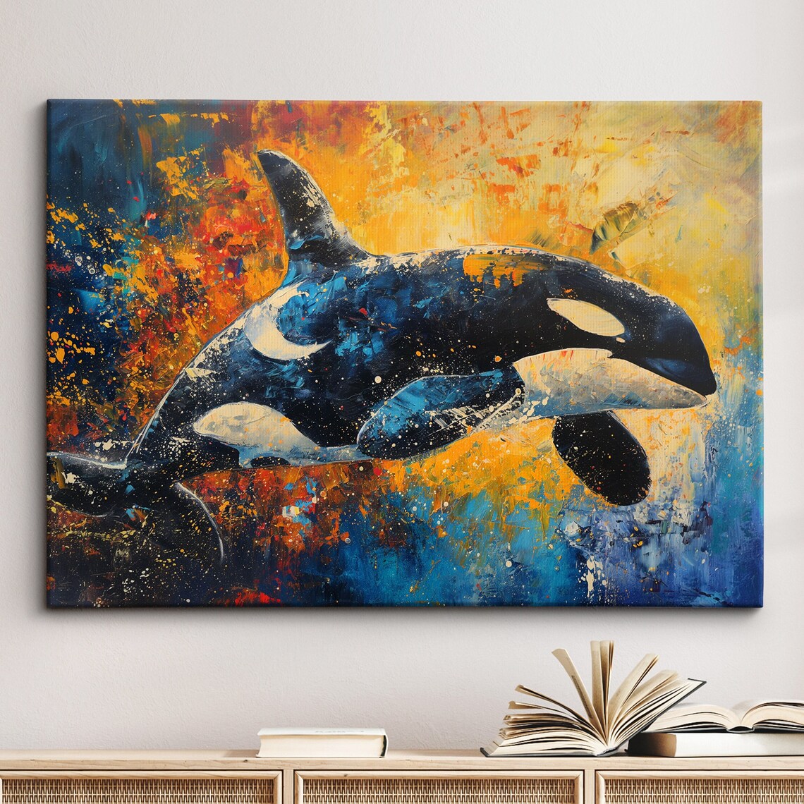 Orca Whale Abstract Oil Painting Splash Color Marine Wall Poster
