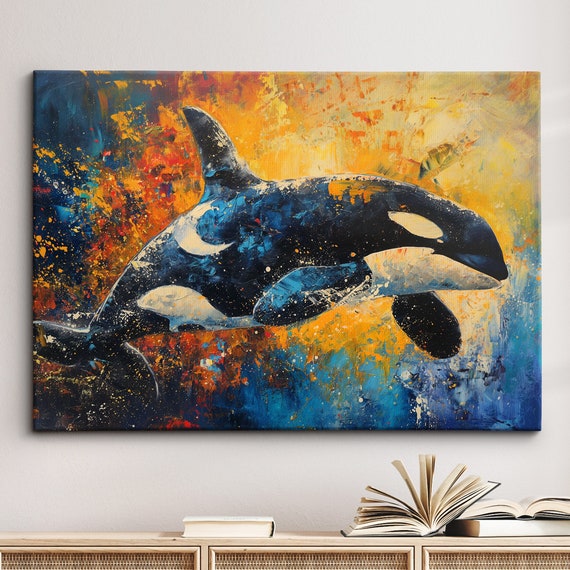 Orca Animal Sea Ocean Life Abstract Modern Painting Wall Art Framed Canvas Poster Print Home Kitchen Office Room Decor Kids Gifts