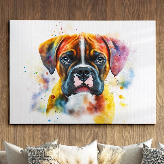 Boxer Abstract Dog Pet Animal Painting Splatter Wall Art Framed Canvas Poster Print Home Kitchen Office Room Decor Family Gifts