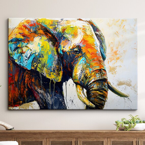 Elephant Animal Abstract Oil Painting Colourful Paint Splatter Style Wall Art Framed Canvas Poster Print Homeoffice Room Decor Gifts