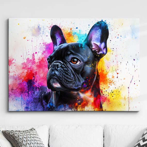 French Bulldog Colorful Dog Pet Abstract Modern Oil Painting Wall Art Framed Canvas Poster Print Home Kitchen Office Room Decor Gifts
