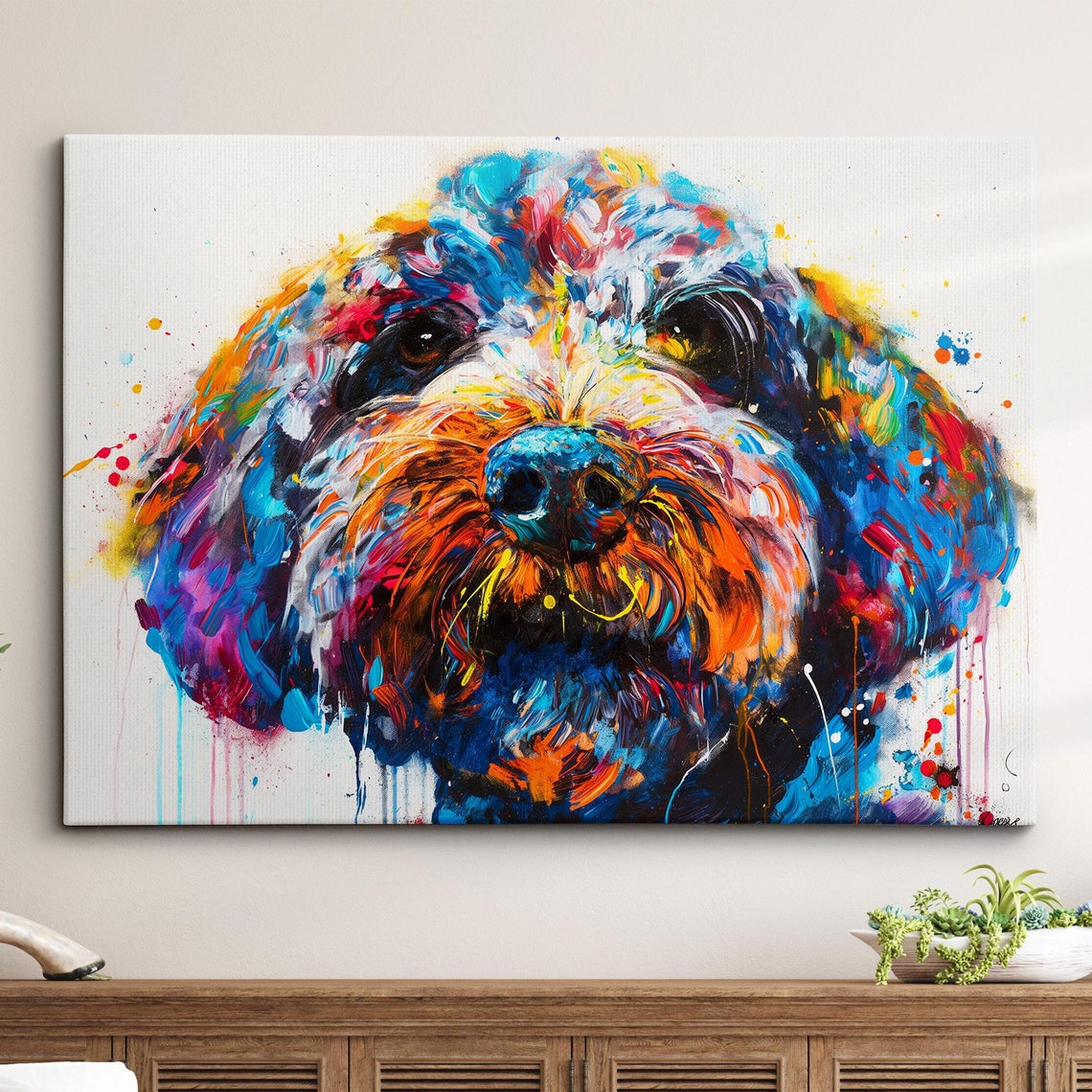 Cockapoo Dog Abstract Poster Colorful Splatter Portrait Modern Pet Art