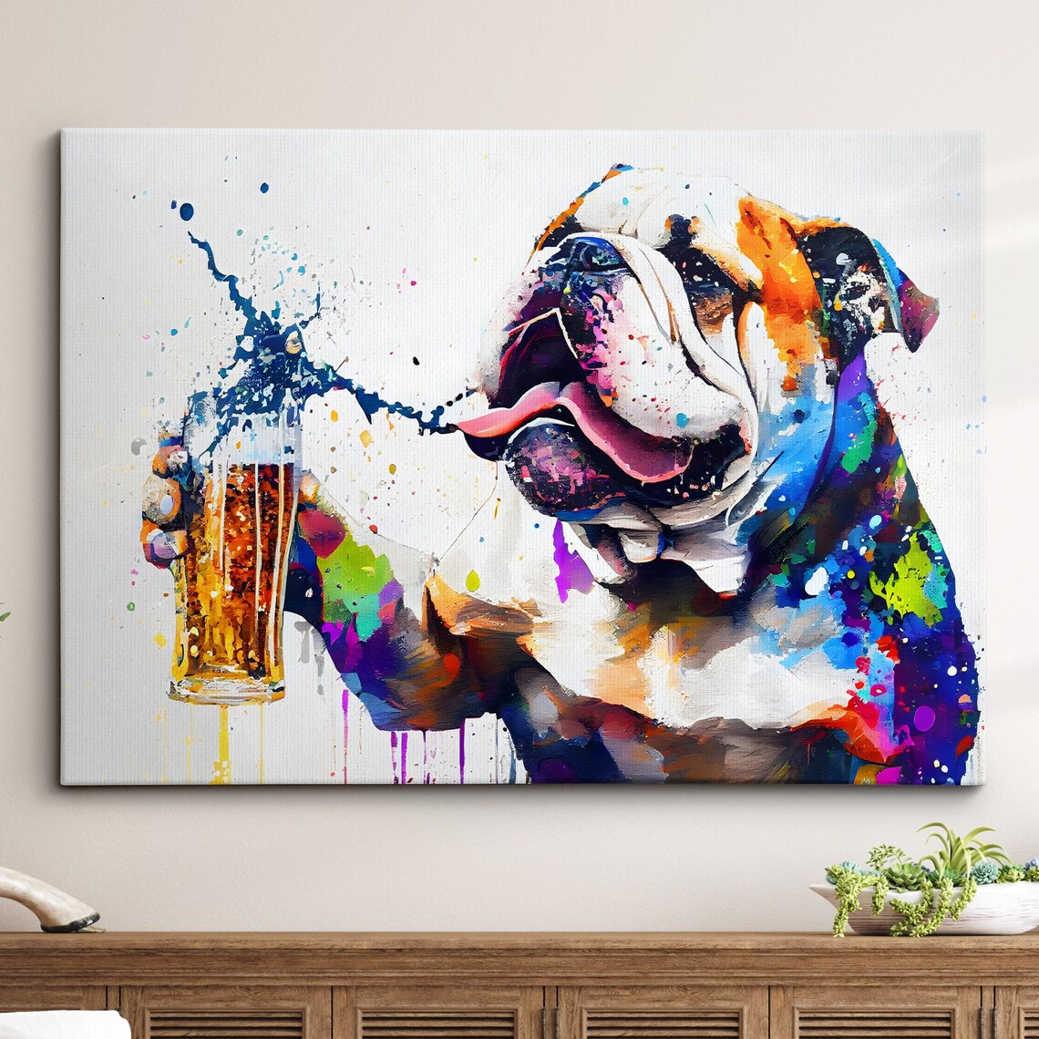 Bulldog Toasting Drink Abstract Modern Art Print