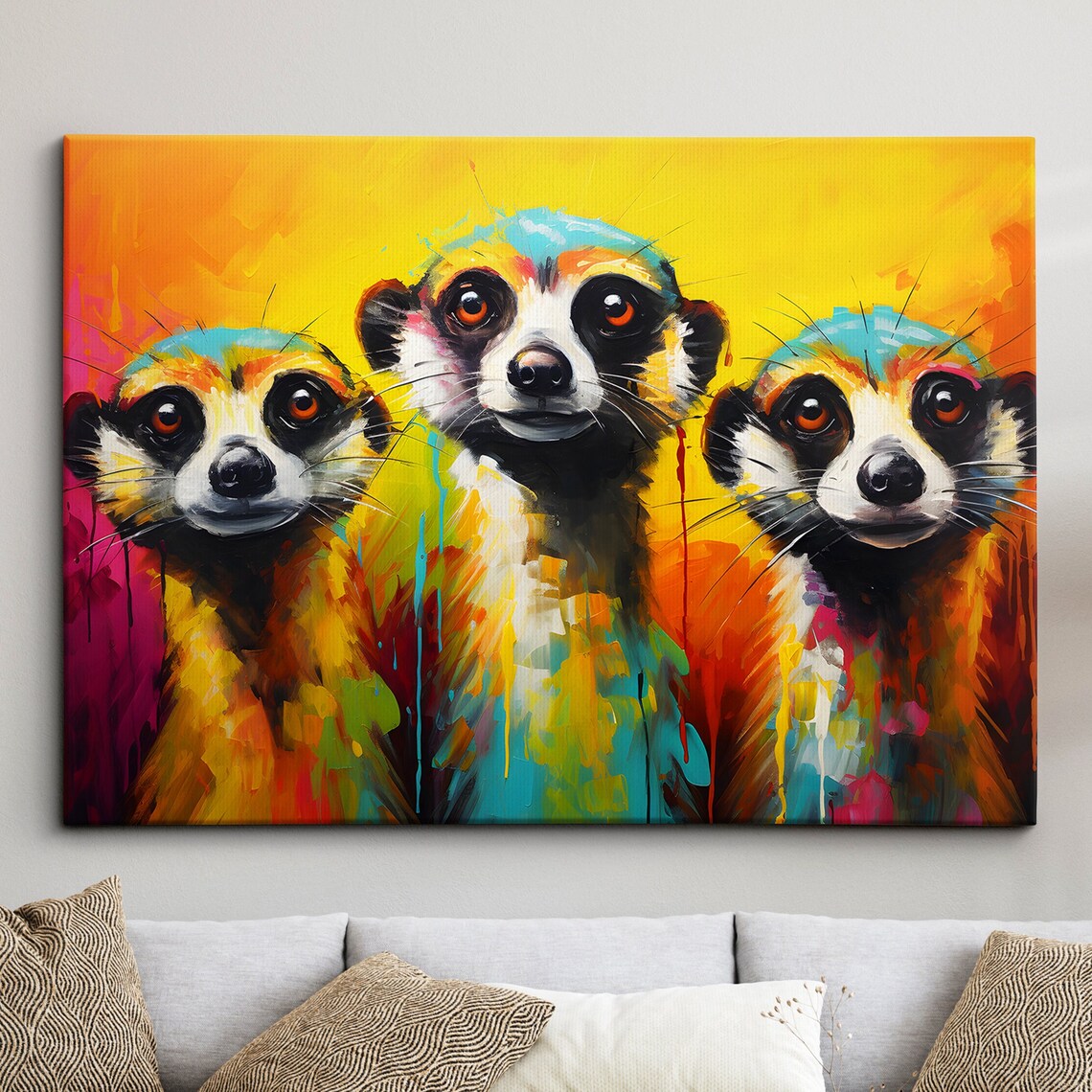 Three Colorful Meerkats Pop Art Oil Painting Splash Animal Fun Poster