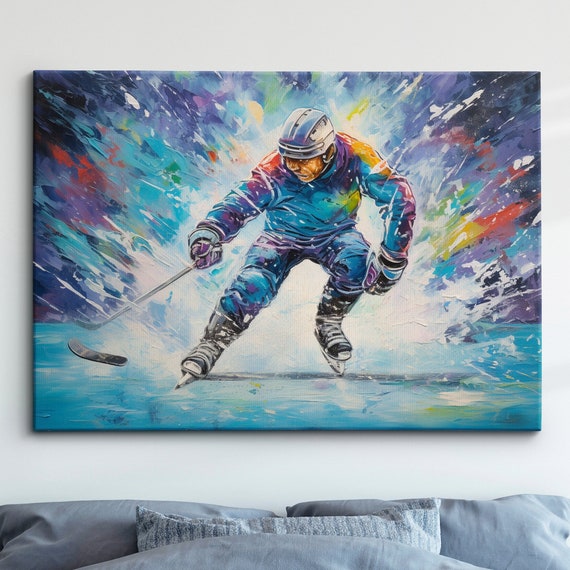 Ice Hockey Player Abstract Oil Painting Sports Wall Art Framed Canvas Poster Print Home Kitchen Office Room Decor Gifts