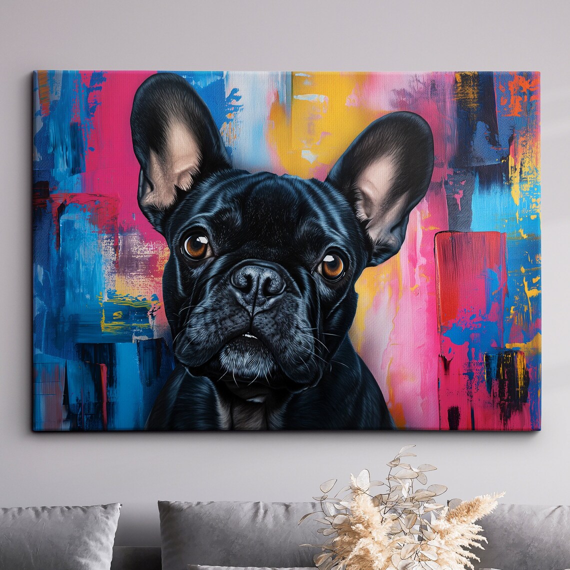 Black French Bulldog Pop Art Colorful Abstract Animal Poster