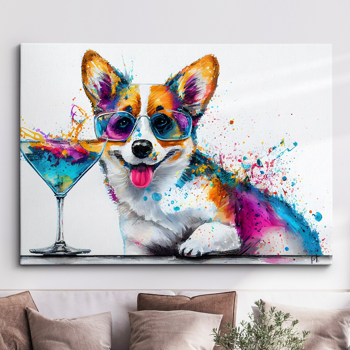 Corgi Toasting Drink Abstract Painting Art Print
