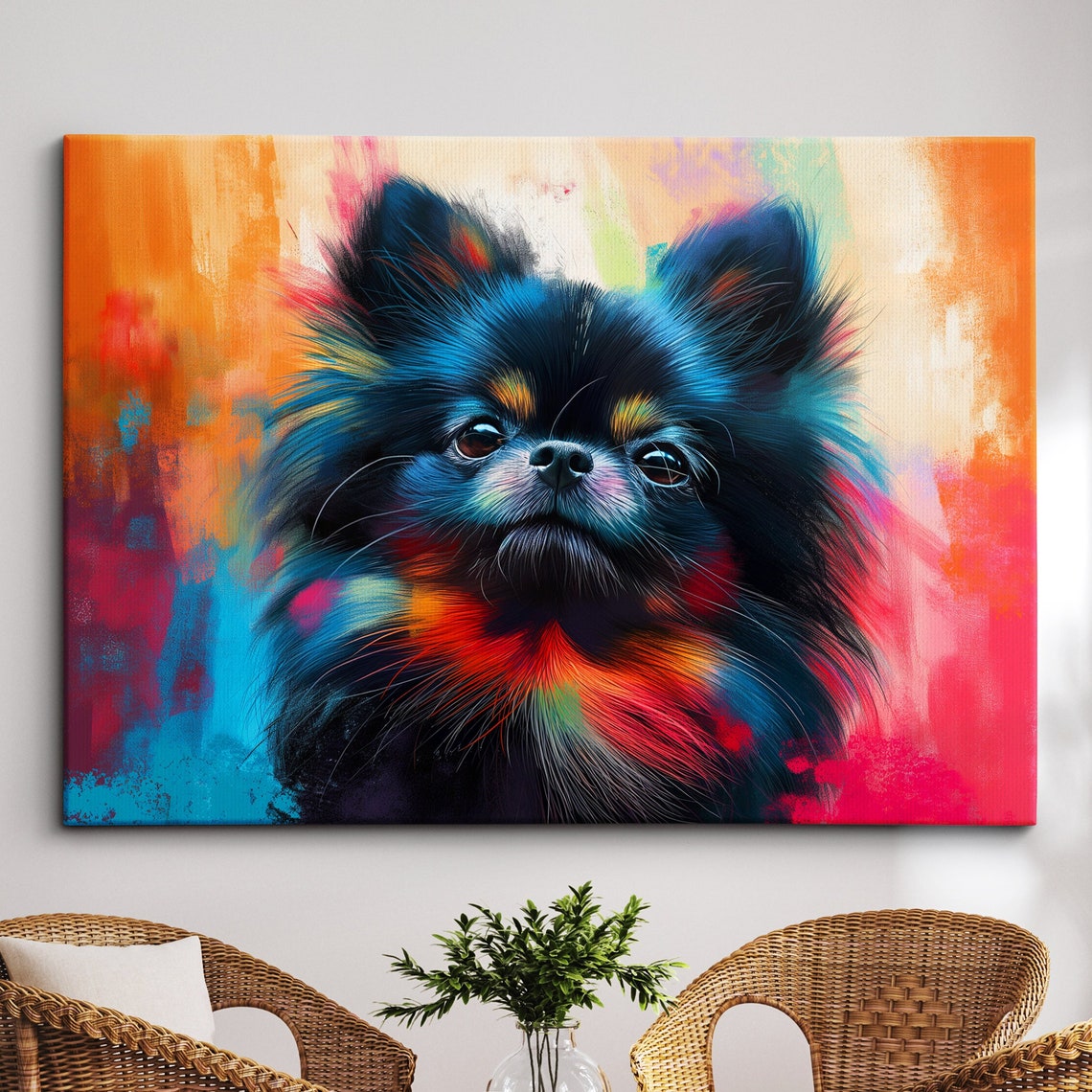 Fluffy Black Pomeranian Portrait Bold Colorful Abstract Paint Poster
