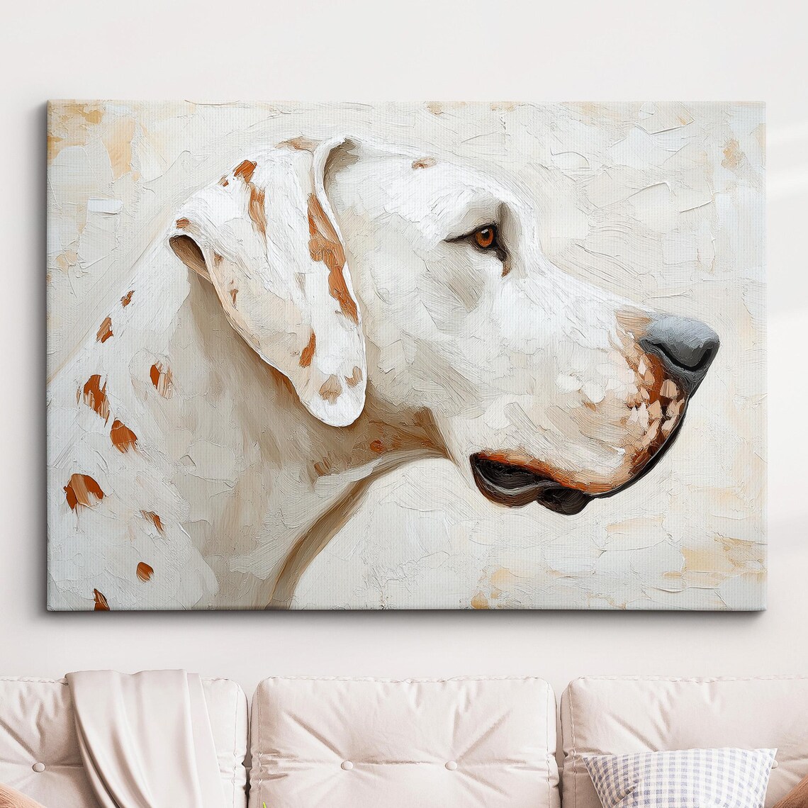White Spotted Dog Profile Impasto Oil Painting Animal Portrait Poster