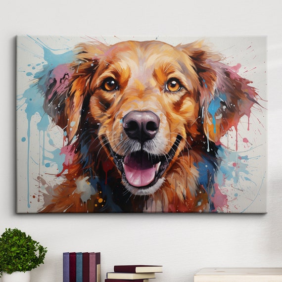 Colorful Golden Retriever Dog Pet Abstract Modern Oil Painting Wall Art Framed Canvas Poster Print Home Kitchen Office Room Decor Gifts