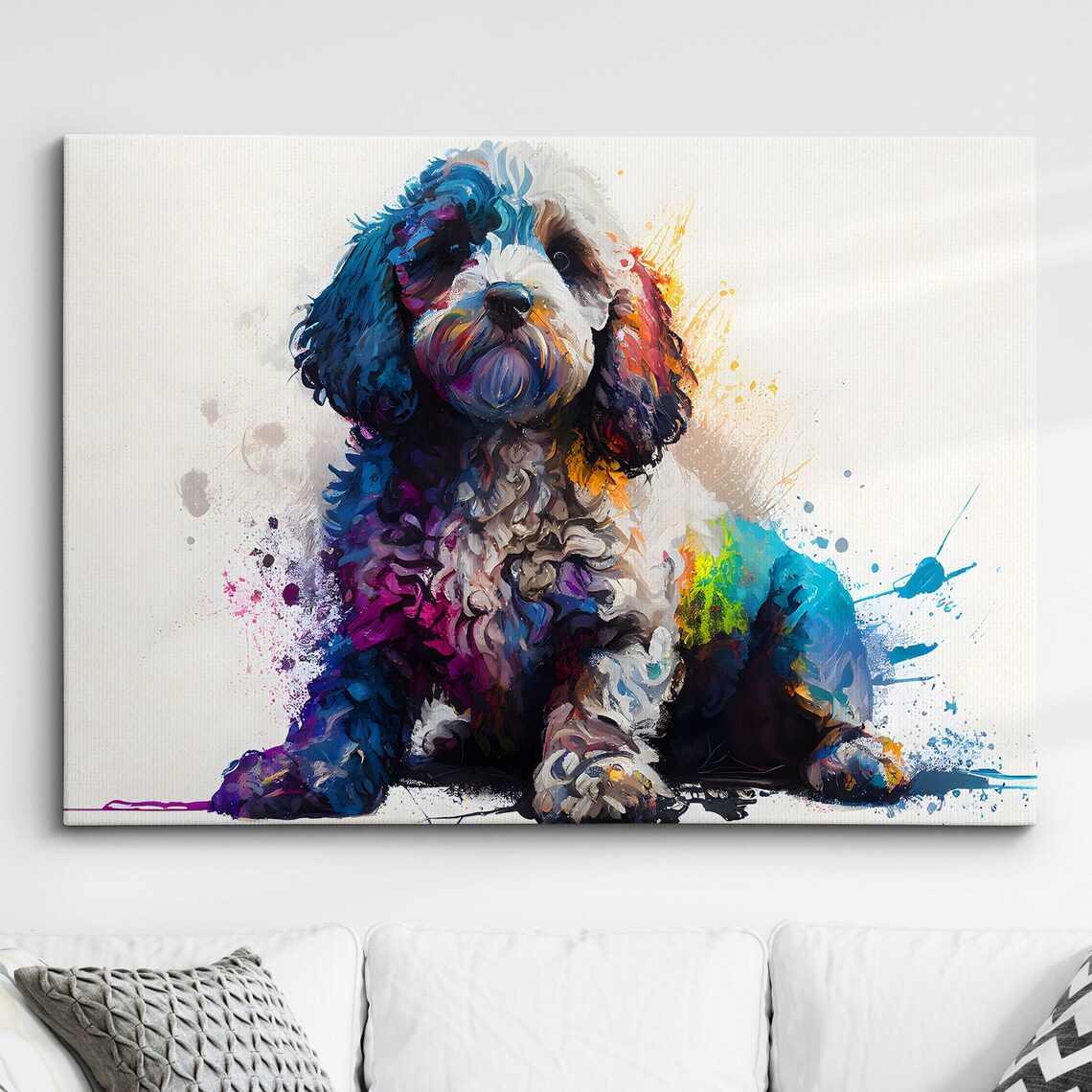 Colorful Cockapoo Puppy Abstract Oil Painting Funny Dog Poster