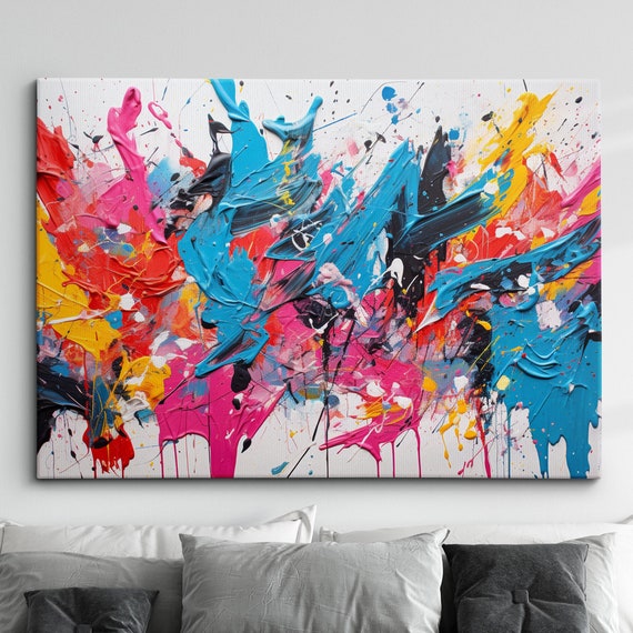 Colorful Paint Splash Abstract Oil Painting Splatter Style Wall Art Framed Canvas Poster Print Home Kitchen Office Room Decor Gifts
