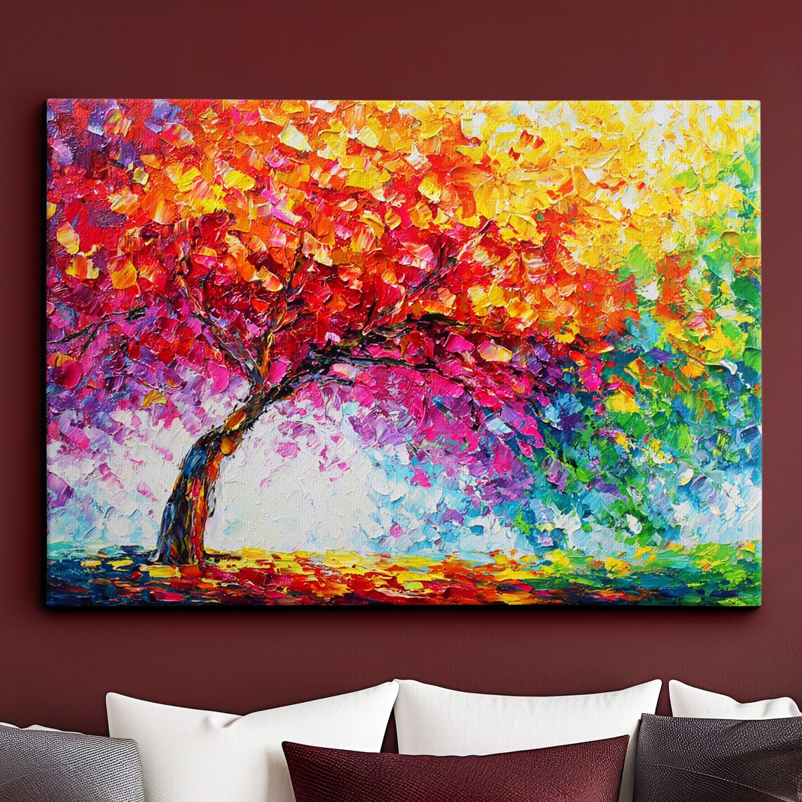Arching Tree of Life Rainbow Canopy Palette Knife Painting Poster