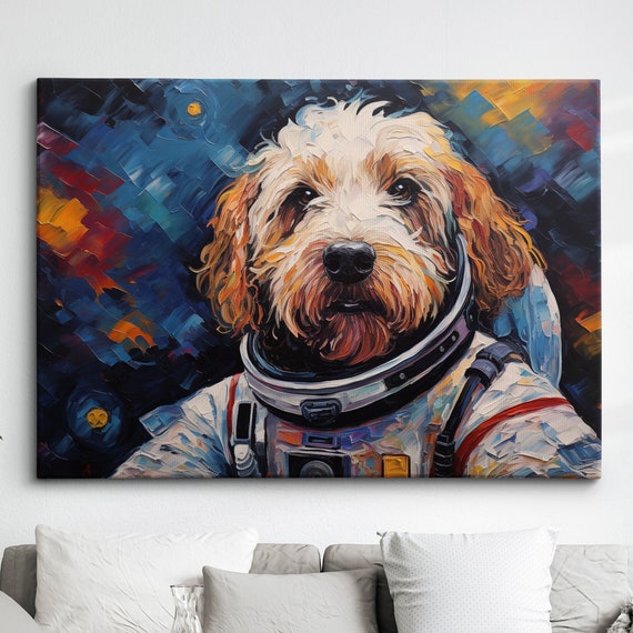 Cockapoo Astronaut Dog Pet Abstract Modern Oil Painting Wall Art Framed Canvas Poster Print Home Kitchen Office Room Decor Gifts