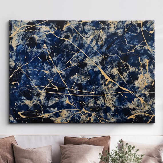 Modern Abstract Blue Beige Free Form Exhibition Oil Painting Wall Art Framed Canvas Poster Print Home Living Room Decor