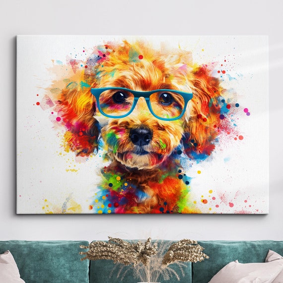 Colorful Goldendoodle Dog Pet Abstract Modern Oil Painting Wall Art Framed Canvas Poster Print Home Kitchen Office Room Decor Gifts