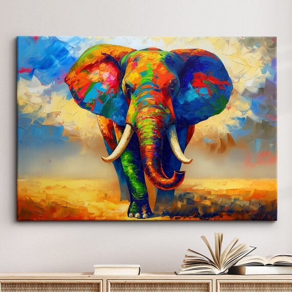Elephant Animal Abstract Oil Painting Colourful Paint Splatter Style Wall Art Framed Canvas Poster Print Homeoffice Room Decor Gifts