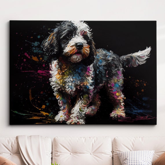 Colorful Cockapoo Dog Pet Abstract Modern Oil Painting Wall Art Framed Canvas Poster Print Home Kitchen Office Room Decor Gifts