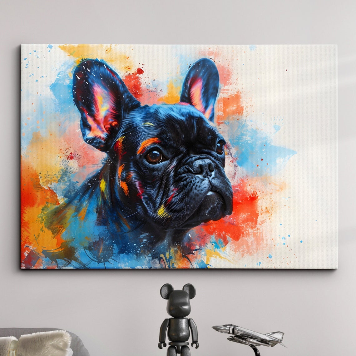 Colorful French Bulldog Dog Pet Abstract Modern Oil Painting Wall Art Framed Canvas Poster Print Home Kitchen Office Room Decor Gifts
