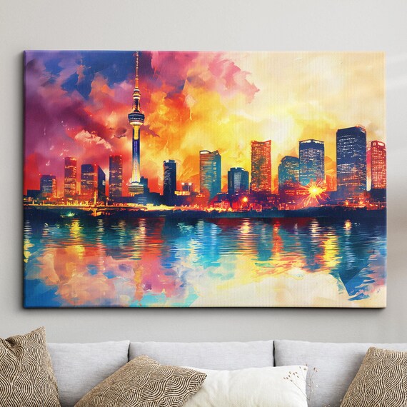 Tokyo Tower Pink Violet Sunset Skyline Waterfront Painting Poster