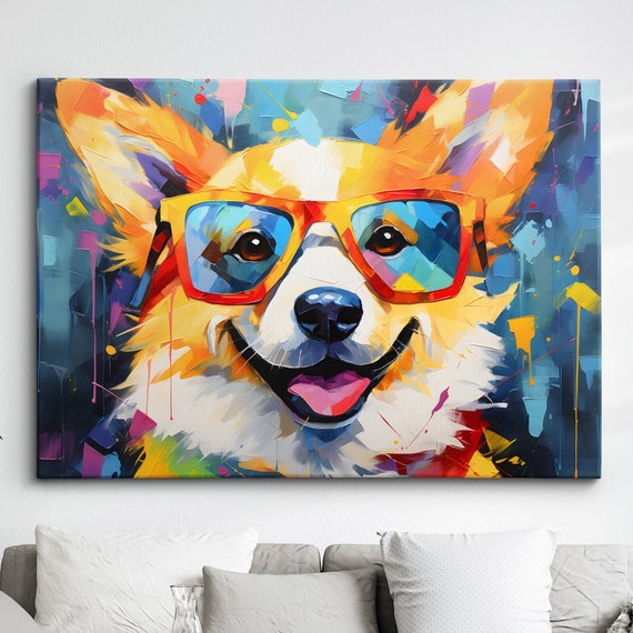Corgi Fun Animal Dog Pet Lover Abstract Oil Painting Wall Art Framed Canvas Poster Print Home Kitchen Office Room Decor Gifts