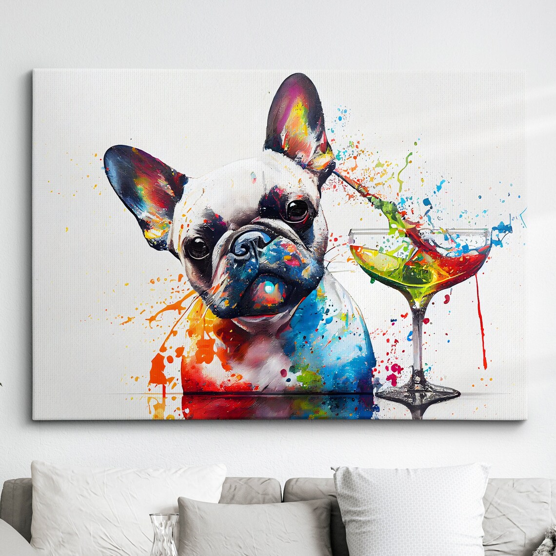 French Bulldog With Cocktail Splash Colorful Funny Animal Poster