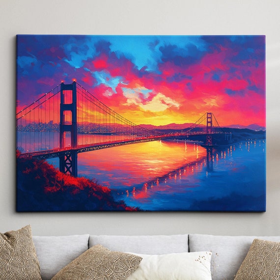 San Francisco Bay Golden Gate Bridge Abstract America Modern Painting Wall Art Framed Canvas Poster Print Homeoffice Room Decor Gifts