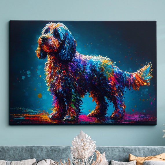 Colorful Cockapoo Dog Pet Abstract Modern Oil Painting Wall Art Framed Canvas Poster Print Home Kitchen Office Room Decor Gifts