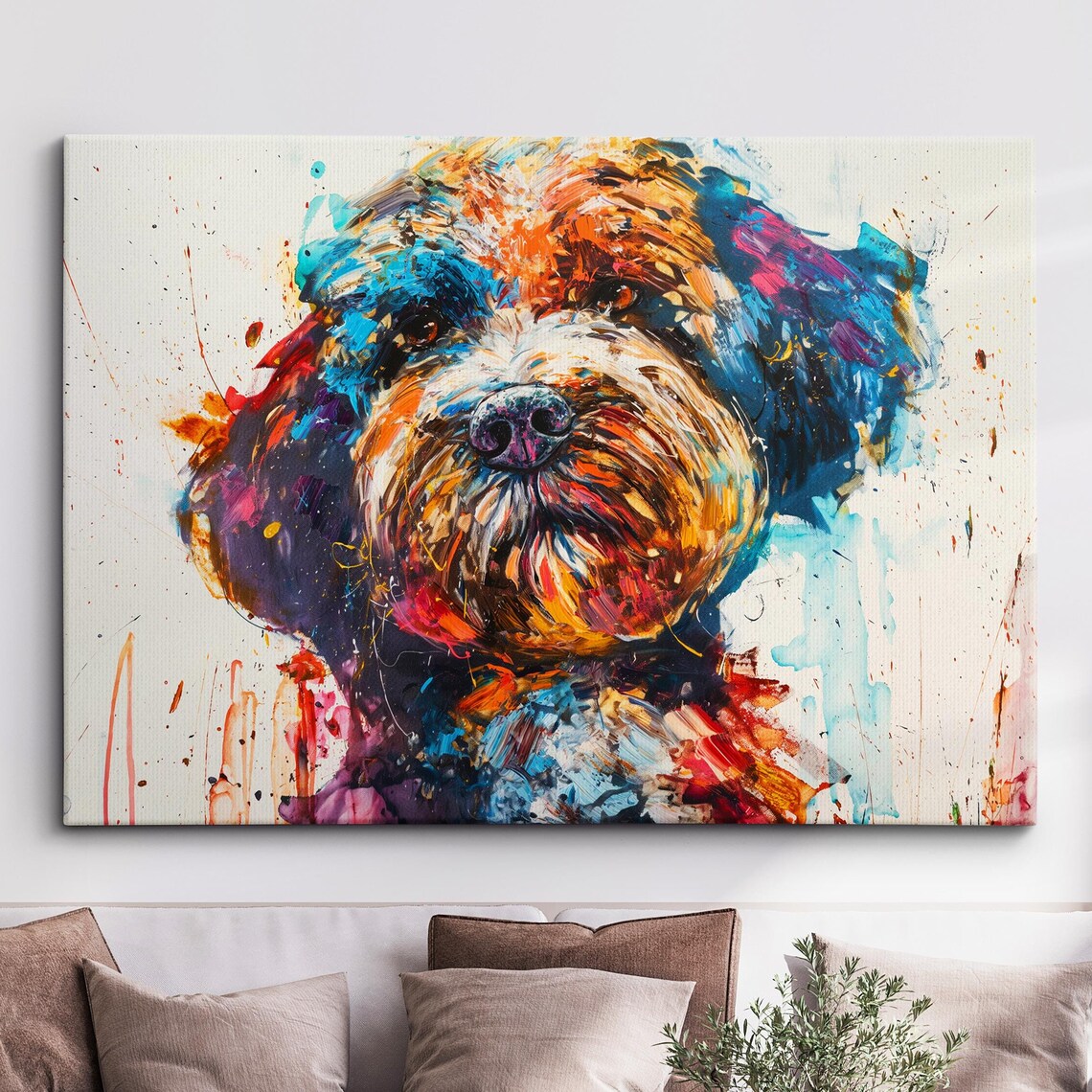 Cockapoo Dog Colorful Abstract Oil Painting Pet Portrait Poster