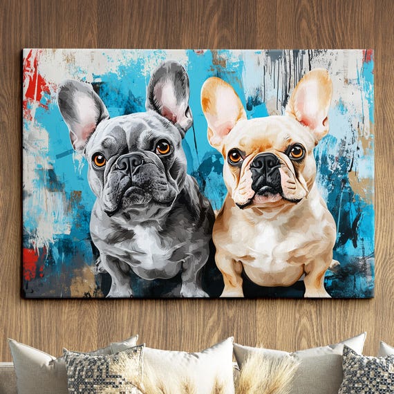 French Bulldogs Paint Splash Window Painting Dog Pet Abstract Modern Oil Wall Art Framed Canvas Poster Home Kitchen Office Room Decor