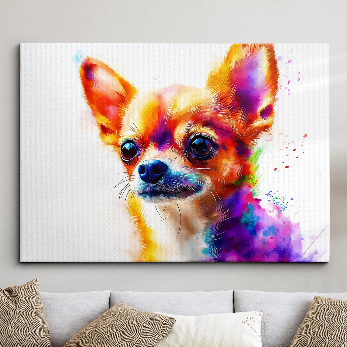 Colorful Chihuahua Portrait Watercolor Splatter Dog Art Poster