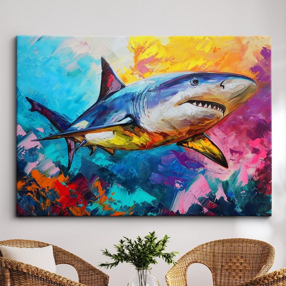 Sea Animal Abstract Oil Painting Colourful Paint Splatter Style Wall Art Framed Canvas Poster Print Homeoffice Room Decor