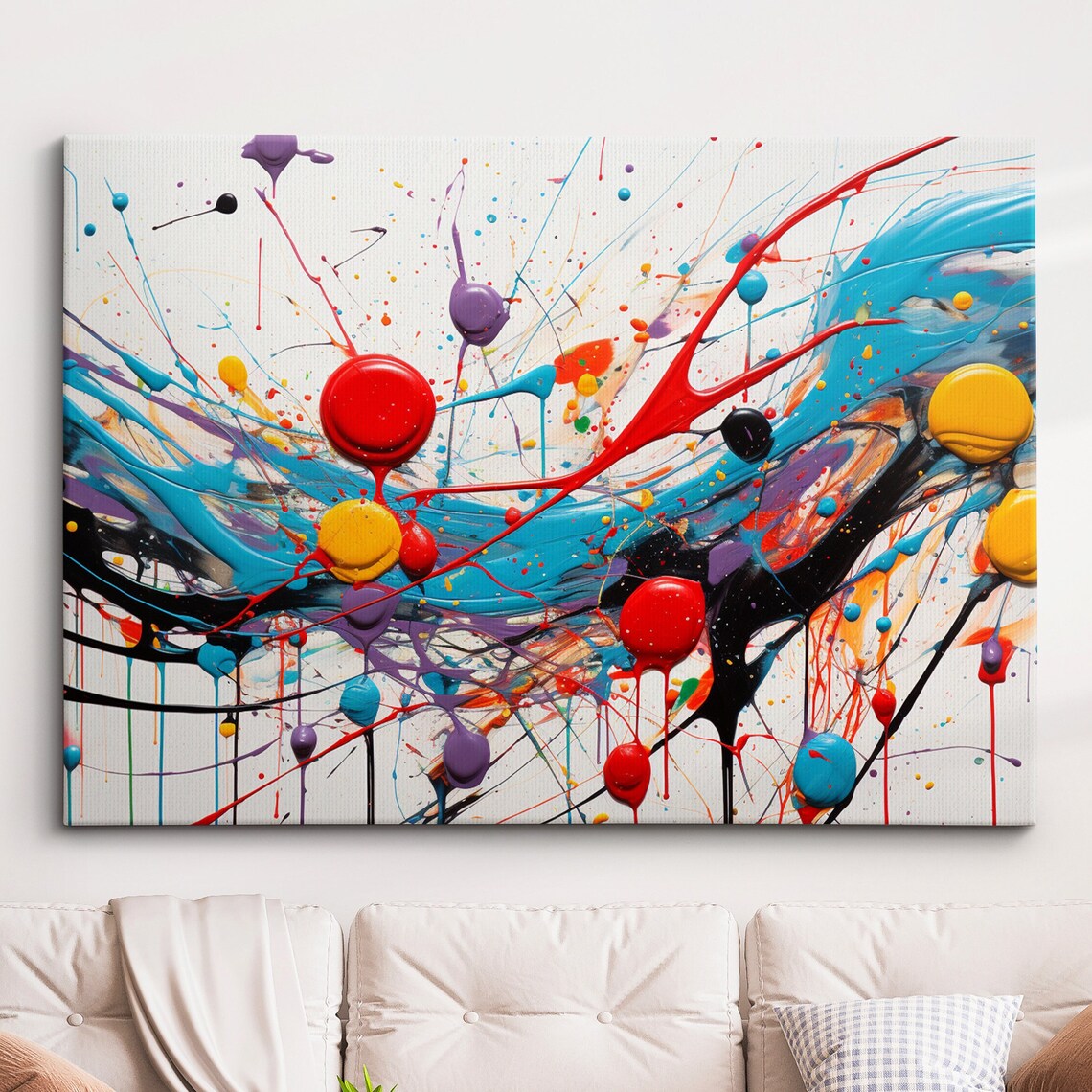 Paint Splash Abstract Oil Painting, Colorful Splatter Poster Print