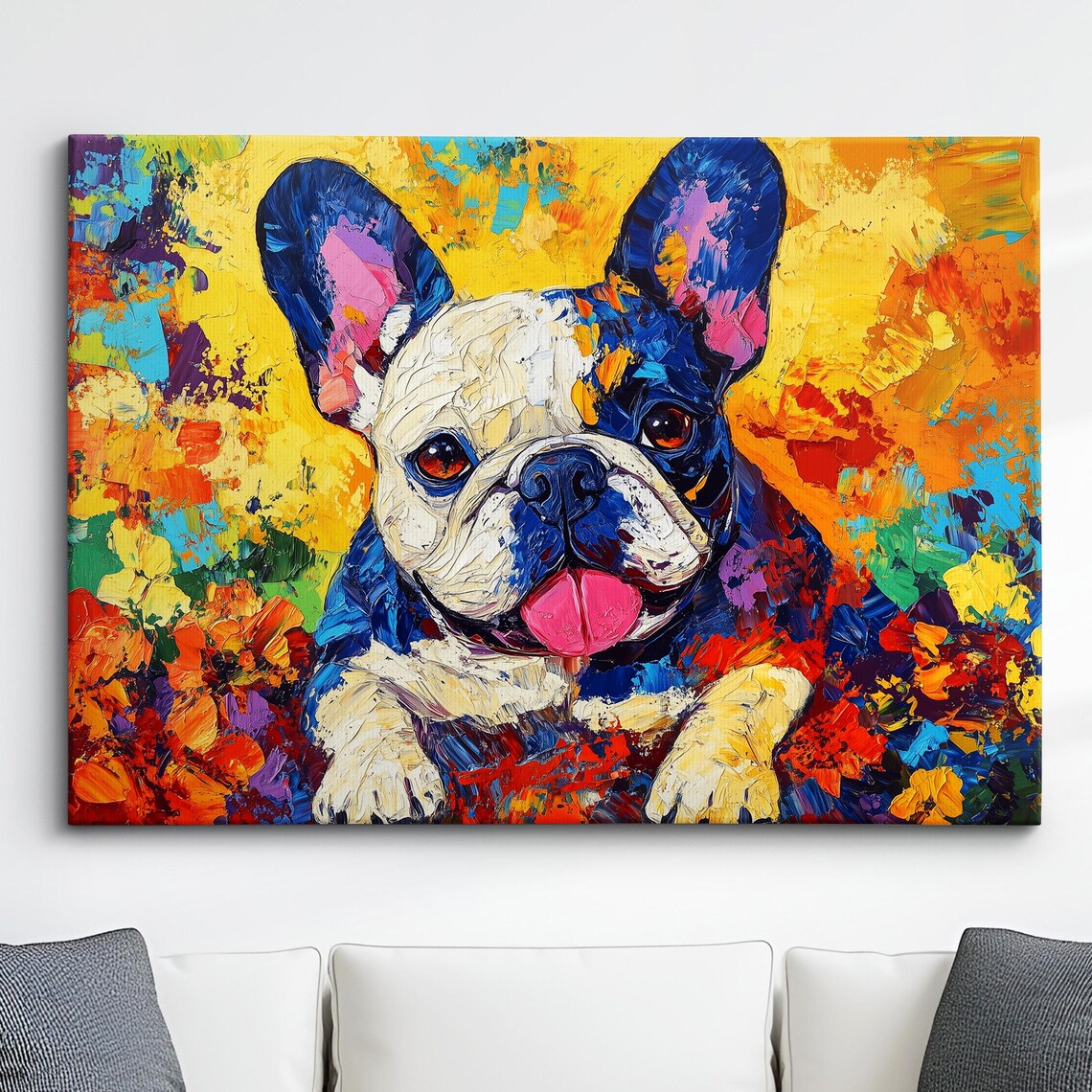 Colorful French Bulldog Puppy Abstract Oil Painting Dog Poster