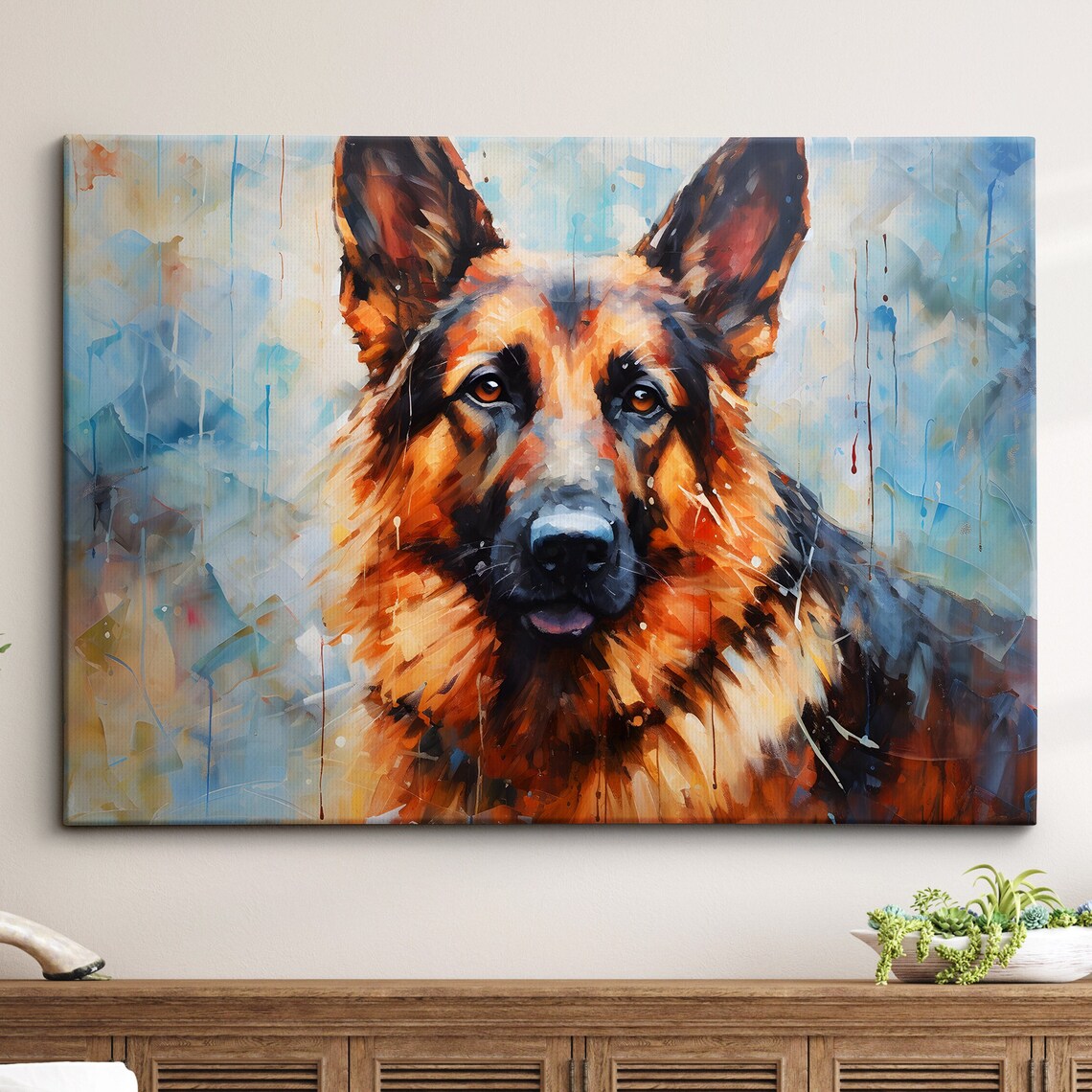 German Shepherd Dog Colorful Abstract Oil Painting Portrait Poster