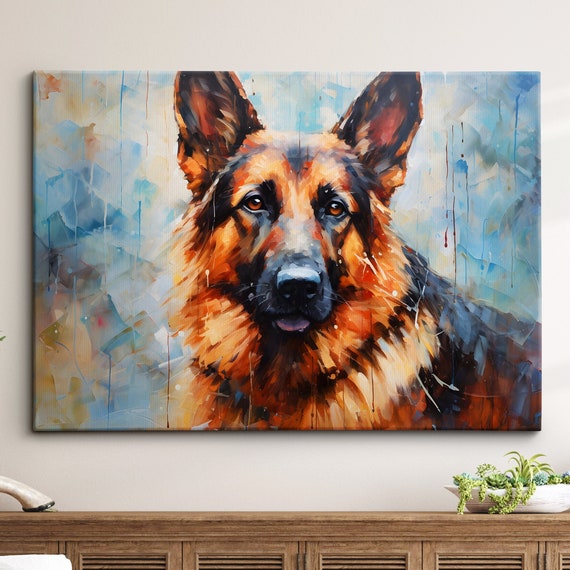Colorful German Shepherd Dog Pet Abstract Modern Oil Painting Wall Art Framed Canvas Poster Print Home Kitchen Living Room Decor Gift
