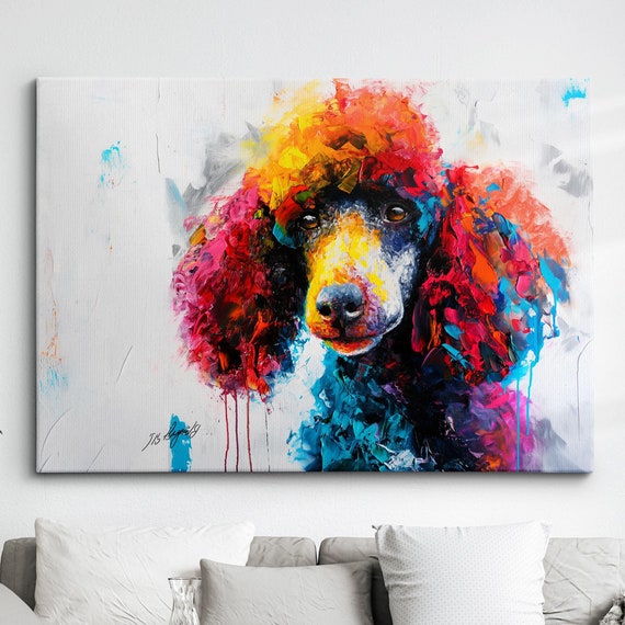 Colorful Poodle Dog Pet Abstract Modern Oil Painting Wall Art Framed Canvas Poster Print Home Kitchen Office Room Decor Gifts