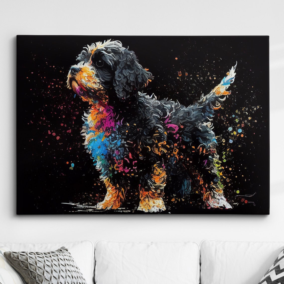 Cockapoo Puppy Colorful Splash Abstract Front View Dog Poster