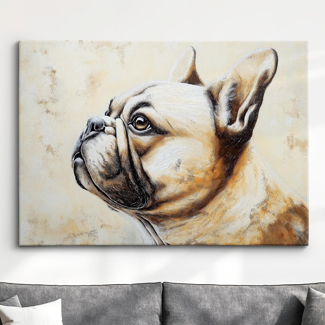 Cream French Bulldog Side Profile Rustic Oil Painting Dog Poster