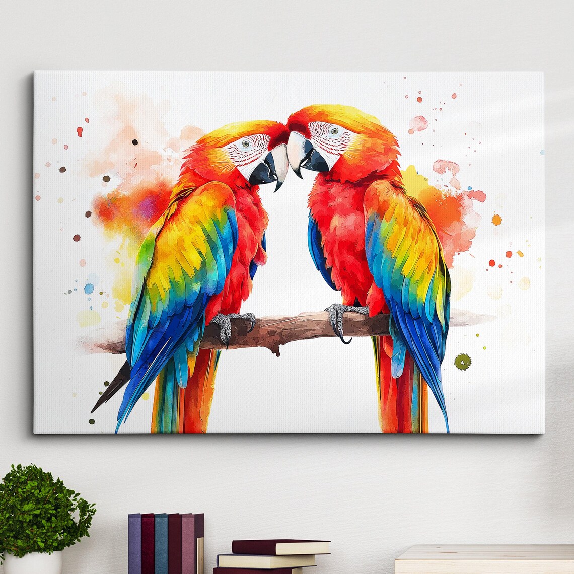Colorful Parrots Abstract Modern Animal Art Print