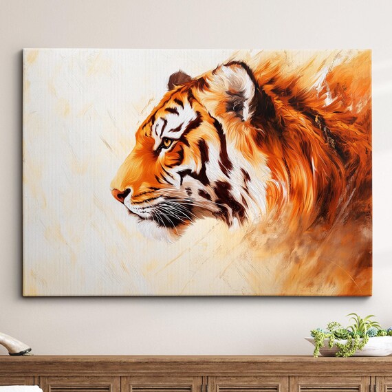 Tiger Animal Abstract Modern Jungle Wild Oil Painting Splatter Style Wall Art Framed Canvas Poster Print Homeoffice Room Decor Gifts