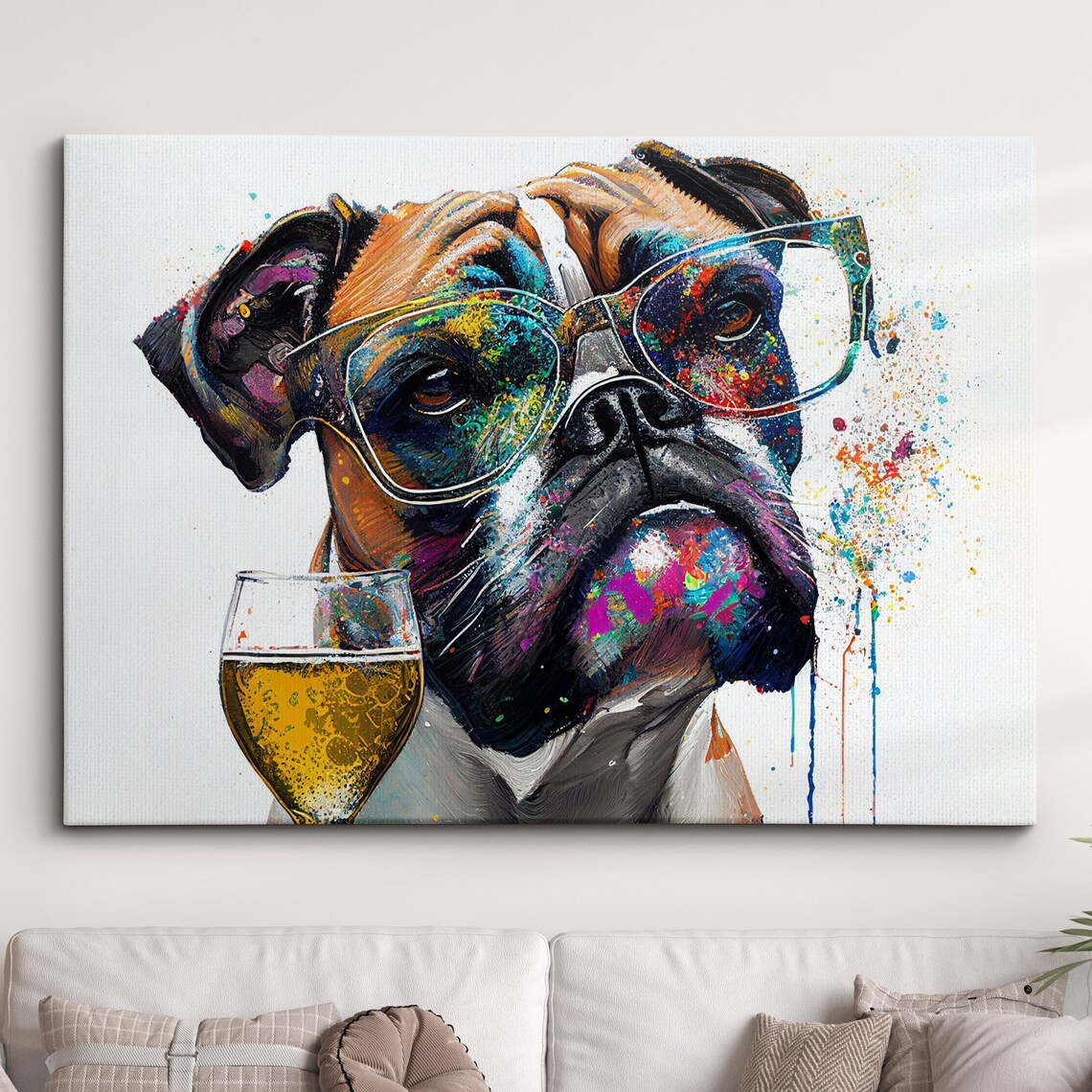 Boxer With Wine Glass, Modern Dog Art Print