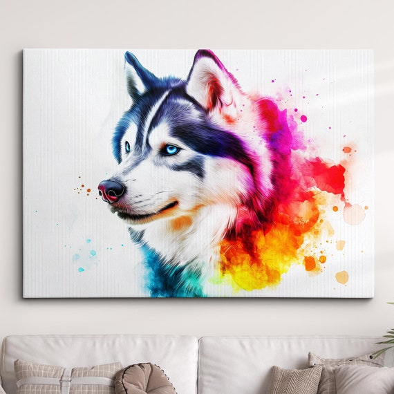 Siberian Husky Abstract Dog Pet Animal Painting Splatter Wall Art Framed Canvas Poster Print Home Kitchen Office Room Decor Gifts