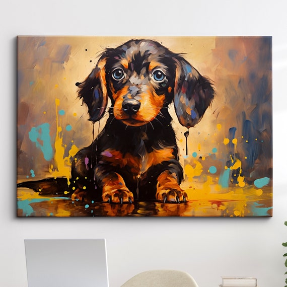 Miniature Dachshund Abstract Dog Pet Modern Painting Wall Art Framed Canvas Poster Print Home Kitchen Office Room Decor Gifts