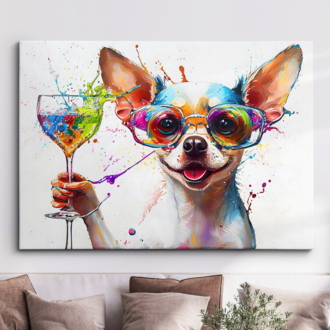 Chihuahua Toasting Drink Abstract Modern Art Print